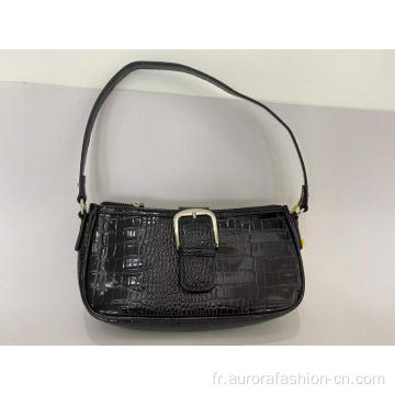 Sac à main en forme de demi-lune à motif alligator noir